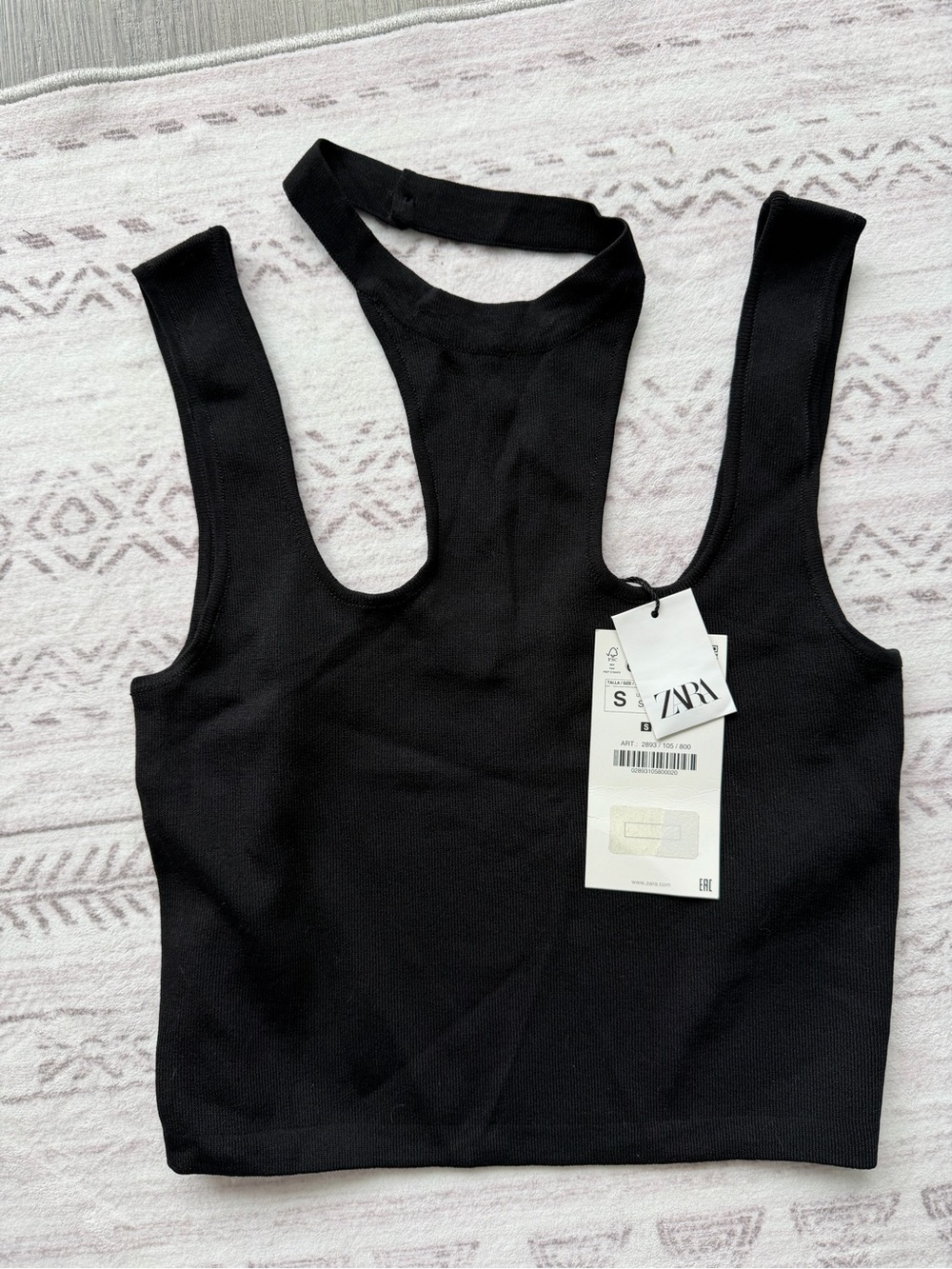 ZARA Black Ribbed Knit Cut Out Halter Tank Top Size S NWT